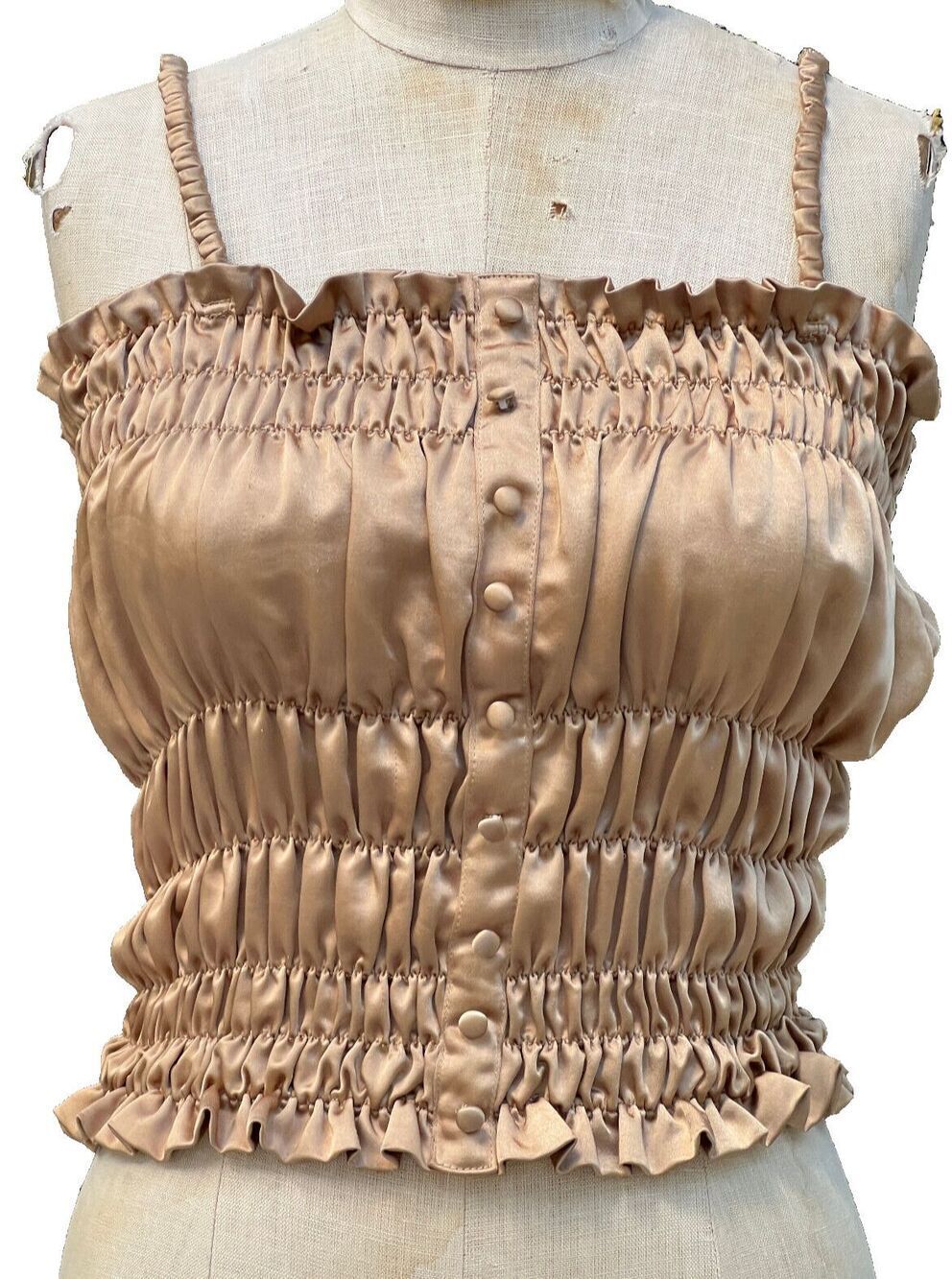 Line and Dot Satin Peplum Cami Top Blouse Sz M